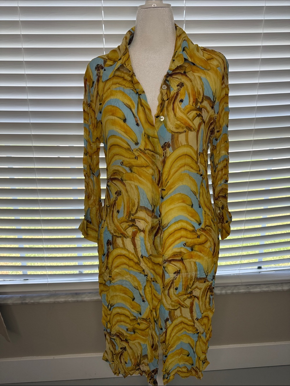 Yellow Banana-Print Button-Front Women's Dress